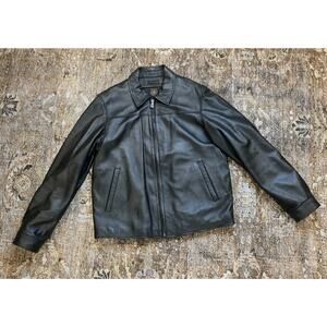 Wilsons Leather Black Leather Jacket Metal Zipper Size L